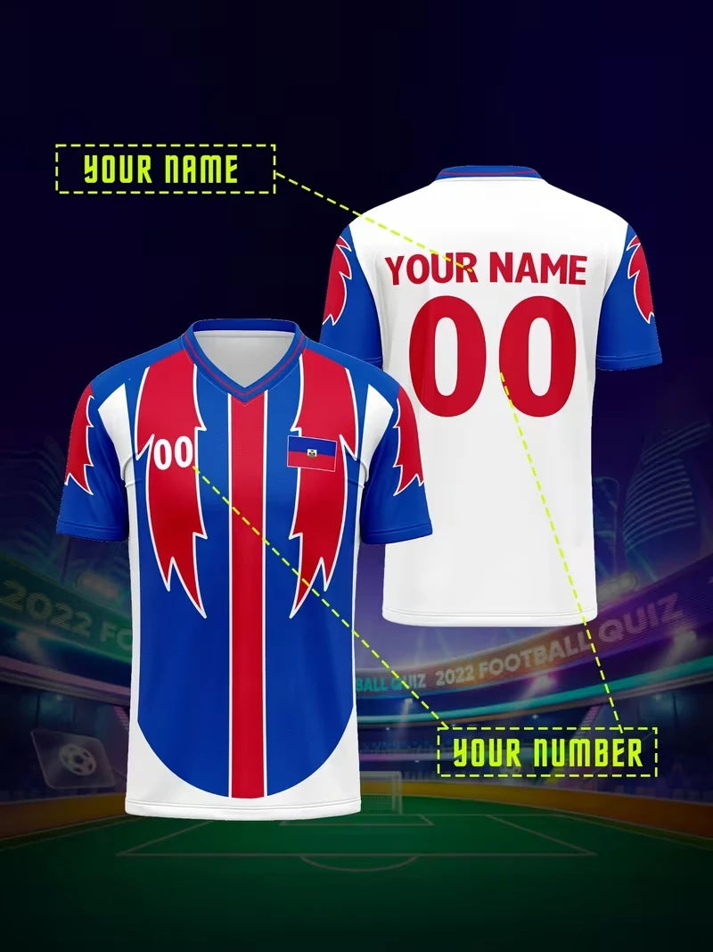 Haiti Soccer Jersey with Custom Name on Back – Unisex Sports T-Shirt