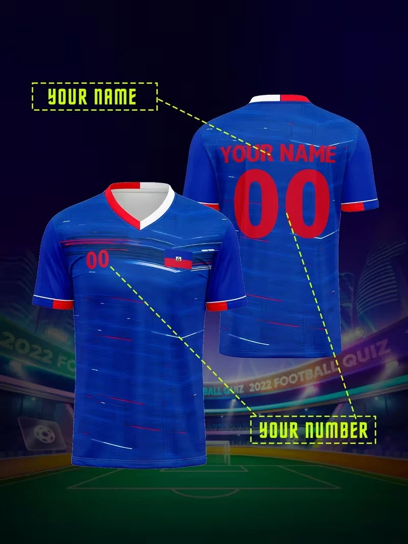 Haiti Soccer Jersey with Custom Name on Back – Unisex Sports T-Shirt